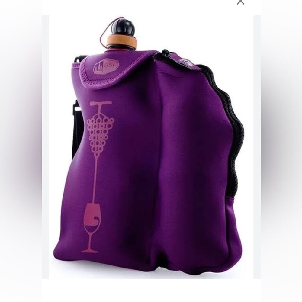 GSI Outdoors Insulated Neoprene Purple Wine Tote with Plastic Glasses, Brand New